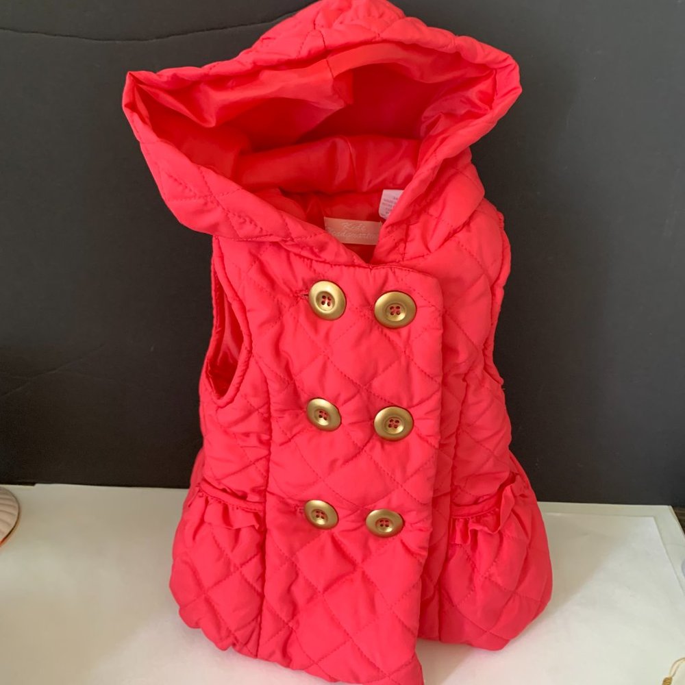 KIDS HEADQUARTERS HOODED PUFFER VEST ORANGE RED SIZE 24M
